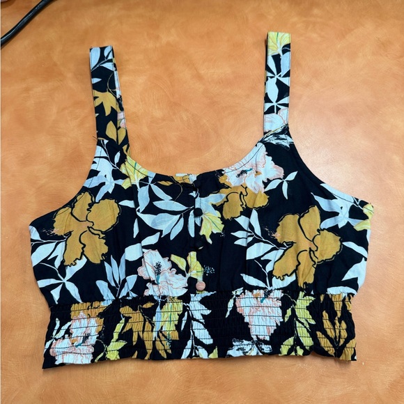 Roxy Black and Orange Floral Crop Top - Picture 1 of 3